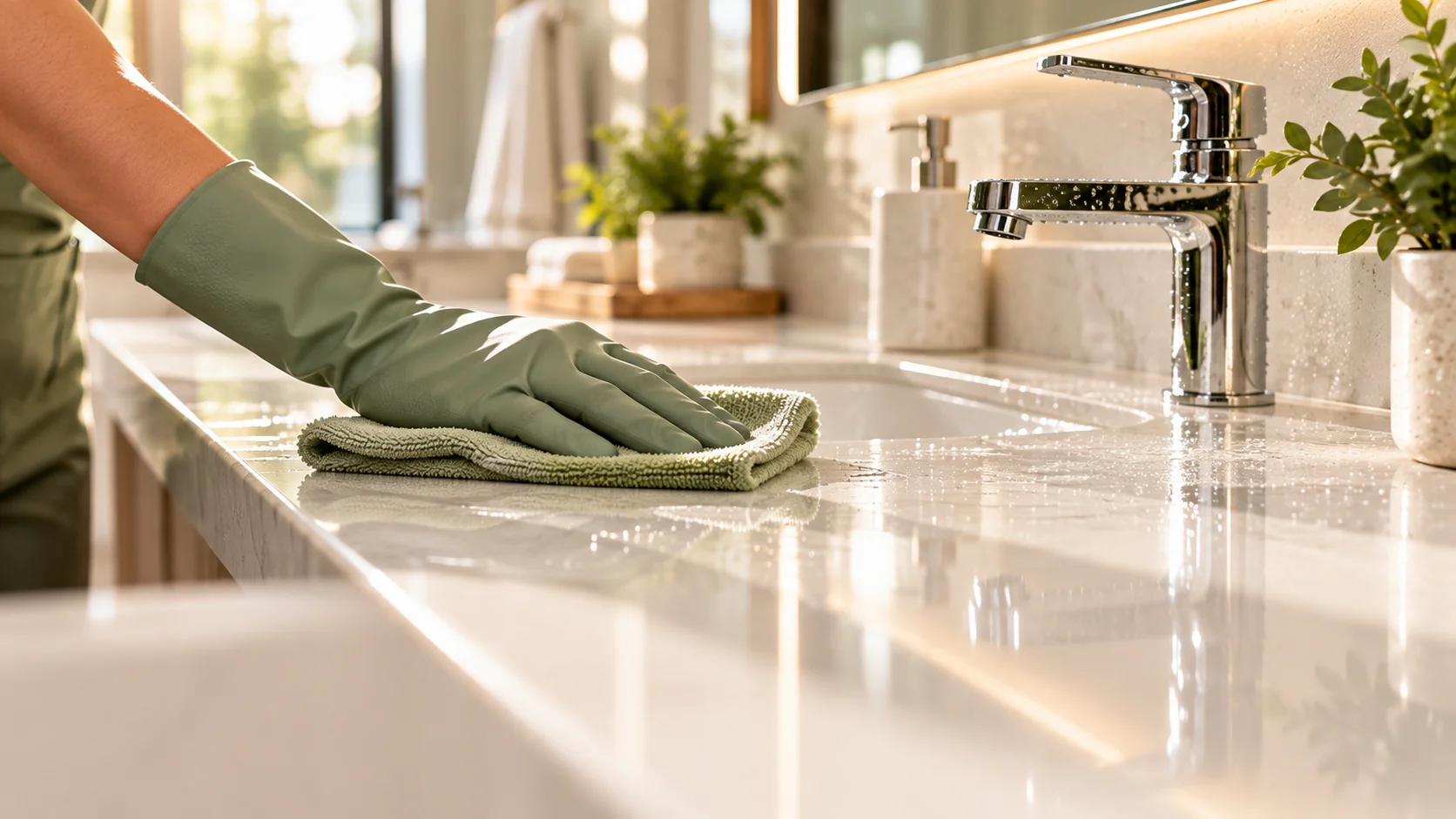 Close-up of careful surface cleaning
